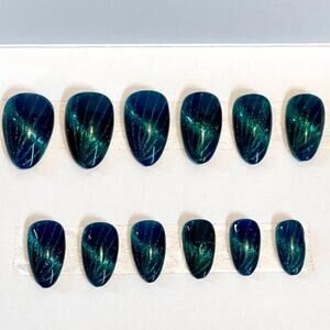 New - 12 Pcs Cat Eye Short Almond Shape Press On Nails